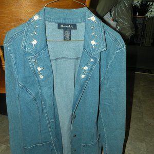 DENIM & CO JEAN JACKET  BLAZER FLOWER EMBROIDERY ON COLLAR LARGE